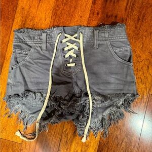 Free people we the free becket slouchy cutoff frayed hem shorts lace up 24